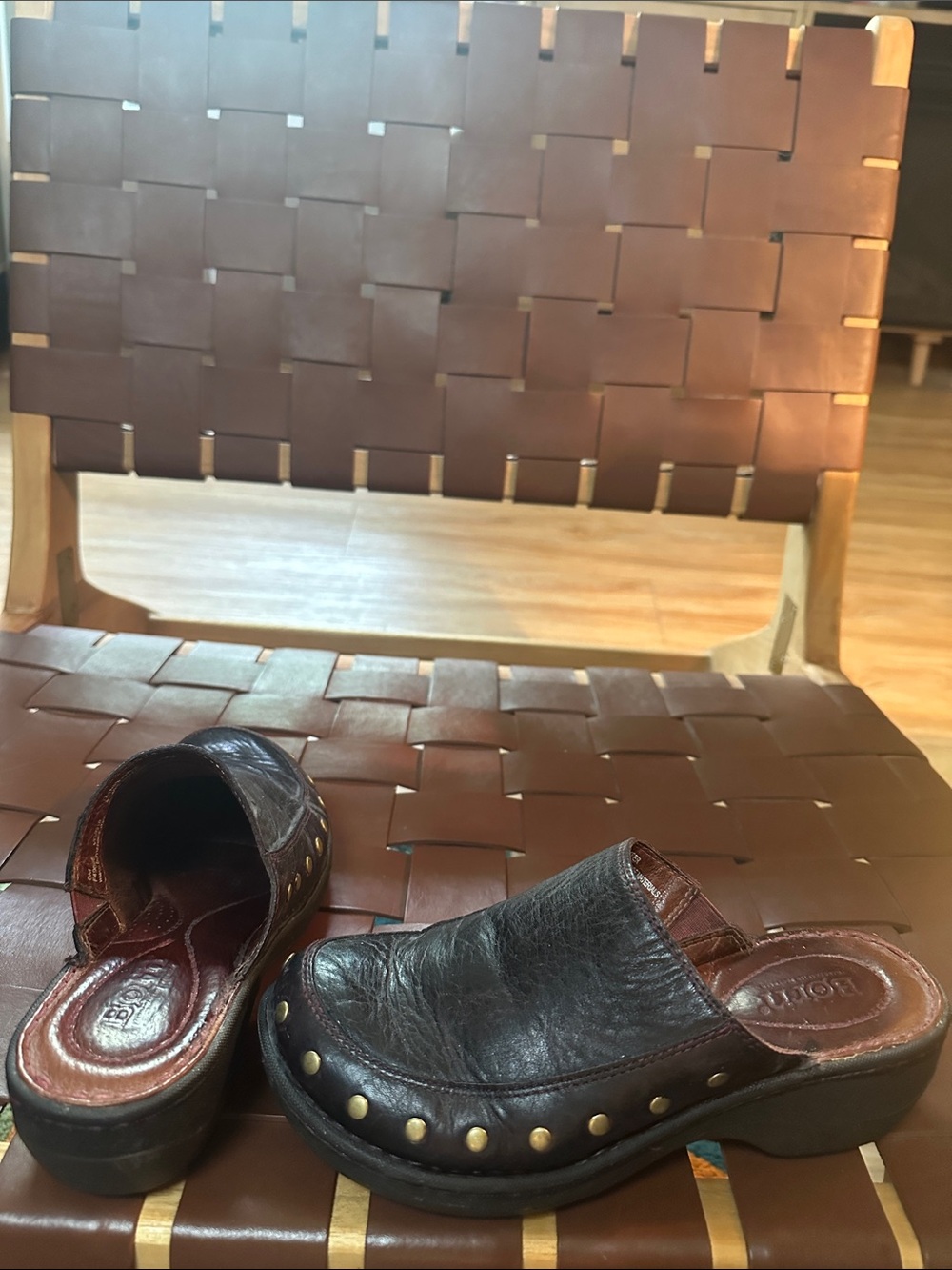 Born Brown Leather Slip-On Clogs with Brass Studs - Picture 2 of 3